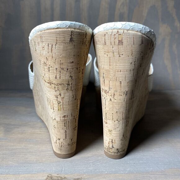 Veronica Beard Dali Python-Embossed Heels Cork Platform Wedge Mules Womens 10 - Picture 6 of 12